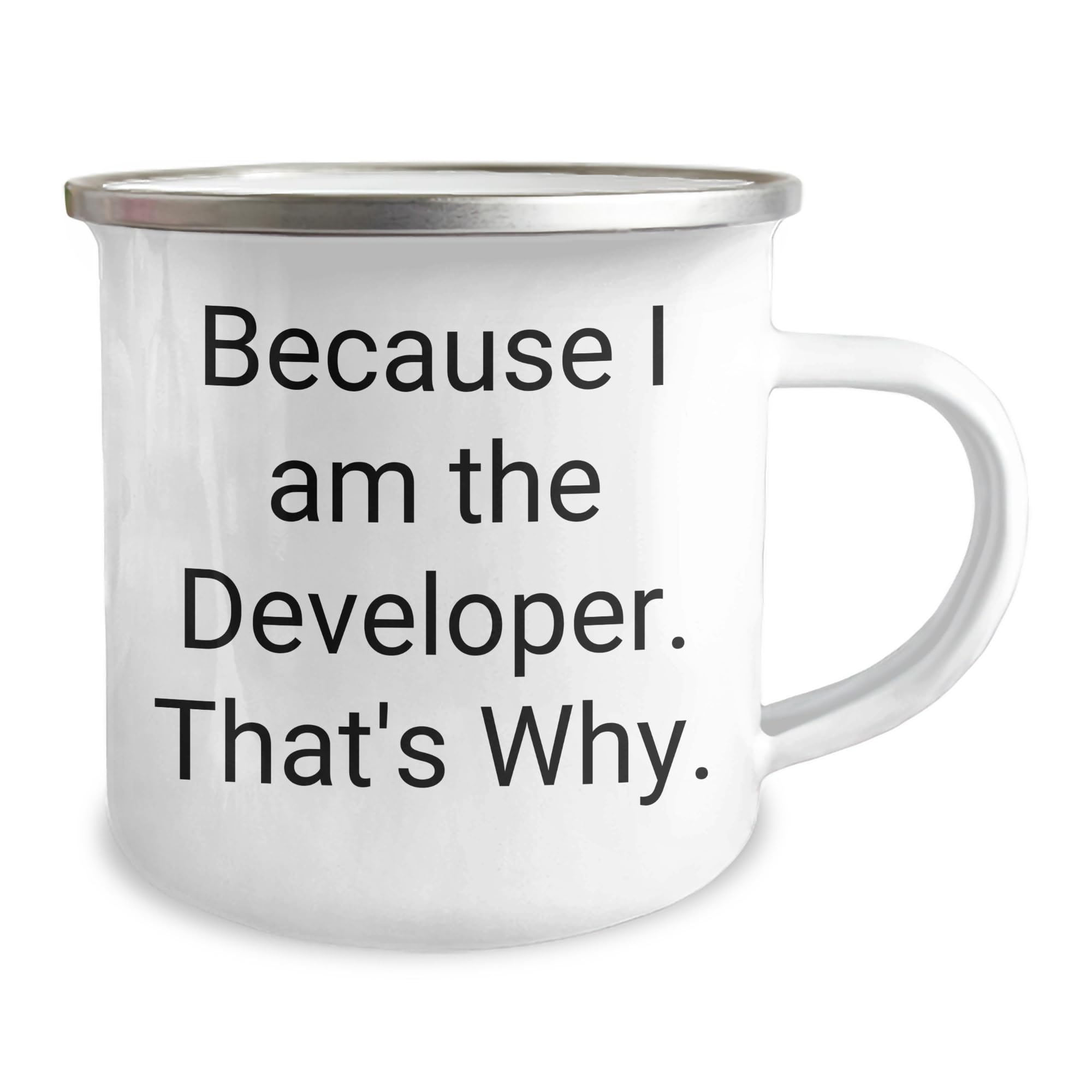 Developer Gifts from Men - Funny Camping Mug for Birthday - Because I Am The Developer. That's Why., Gift for Developer, Unique Birthday Unique Gifts for Men, Funny Quotes