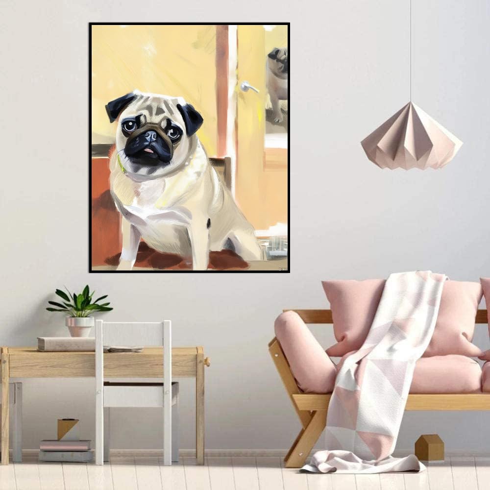 DIY Paint by Number for Adults Beginner Pug Dog Paint by Number on Canvas DIY Oil Painting for Gift Home Wall Decor 20x24inch(50x60cm) Frameless