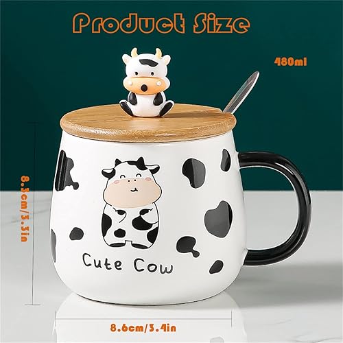 Miniatura 10 de Bonita taza de café de vaca con tapa y cuchara con estampado de vacas, regalo de 13.5 fl oz, taza de café de cerámica Kawaii, tazas divertidas