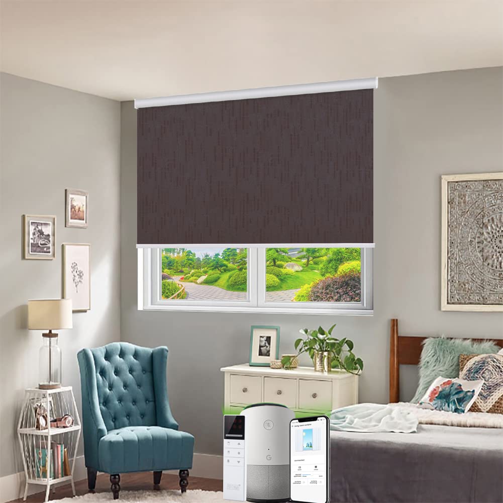 Tende oscuranti motorizzate in tessuto impermeabile, ricaricabili, dimensioni personalizzate (caffè chiaro, 60 x 160 cm)(-Caffè Chiaro,W150 X H200CM)