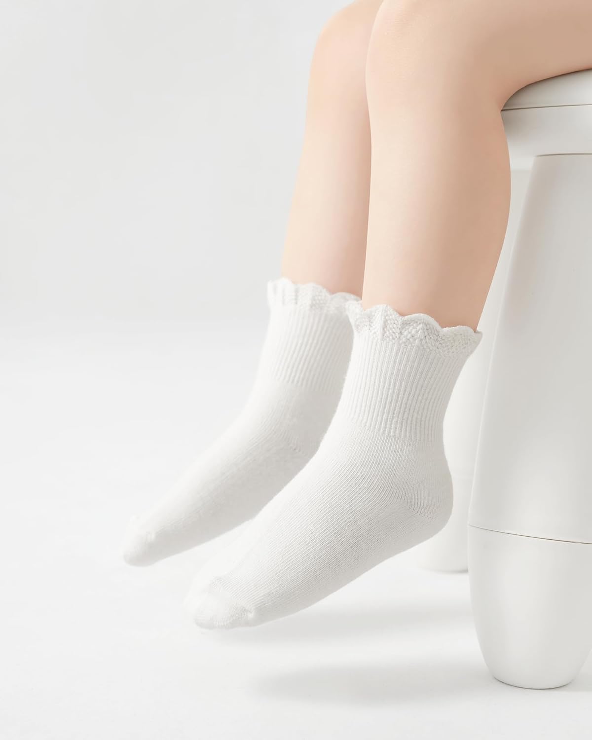 Toddler Girls Baby Ruffle Socks Cute Cotton White Turn Cuff Frilly Dress Little Girls Socks 12M-6Y - Image 2