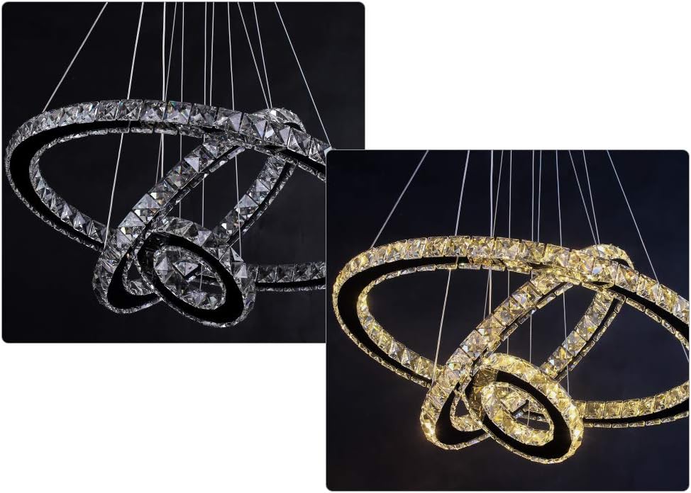 TOP оƒƒERS Crystal Chandelier, 27.5 x 19.6 x 11.8 Dining Room Living Room Modern LED Ceiling Pendant Light Contemporary 3 Rings Adjustable Stainless Steel Lighting Fixtures (3r Warm White) Bеѕt Dеаl Crystal Chandelier, 27.5 x 19.6 x 11.8 Dining Room Living Room Modern LED Ceiling Pendant Light Contemporary 3 Rings Adjustable Stainless Steel Lighting Fixtures (3r Warm White)