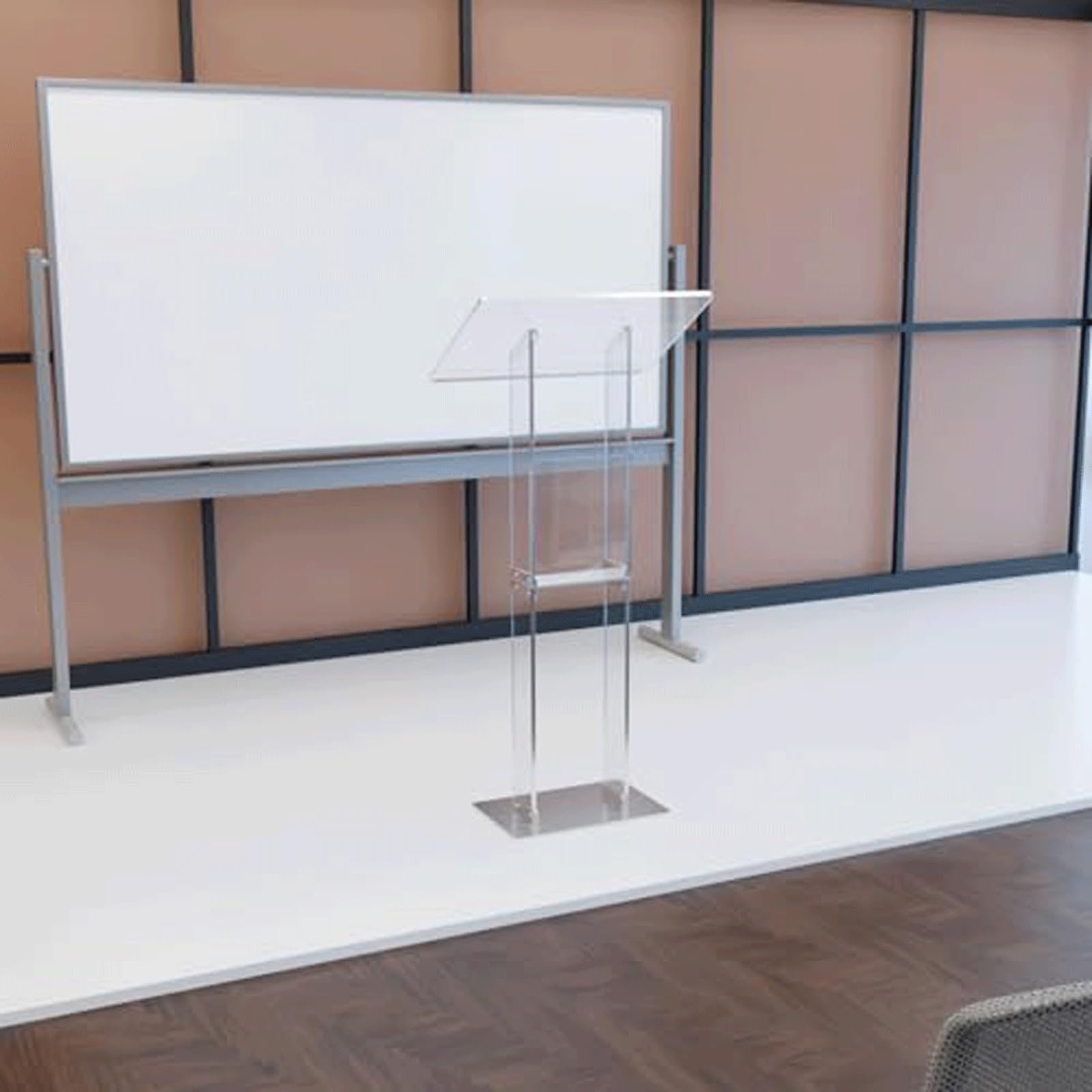 Podium en acrylique transparent, pupitre d'église avec Base en métal | Bureau de réception sur pied for hôtesse, for concert, mariage, événement, salle de classe