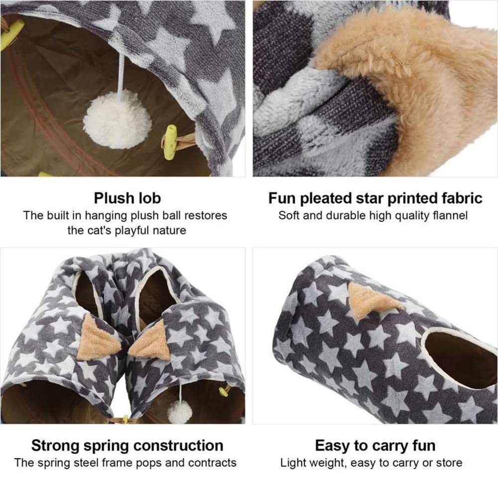 Tunnel De Peluche De Chat 120Cm Tunnel Toy Chat Oreille De Chat Pliable Tunnel De Chat avec Boule pour Petits Animaux De Compagnie Chat