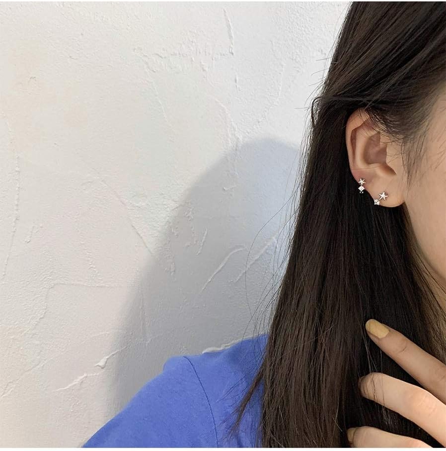 Cute CZ Star Cartilage Mini Tiny Cuff Small Hoop Earrings for Women Teen Girls Sensitive Ear S925 Sterling Silver Dainty Tragus Huggie Hoops Sleeper Hooped Hypoallergenic Piercing Jewelry Gifts Bff - Image 7