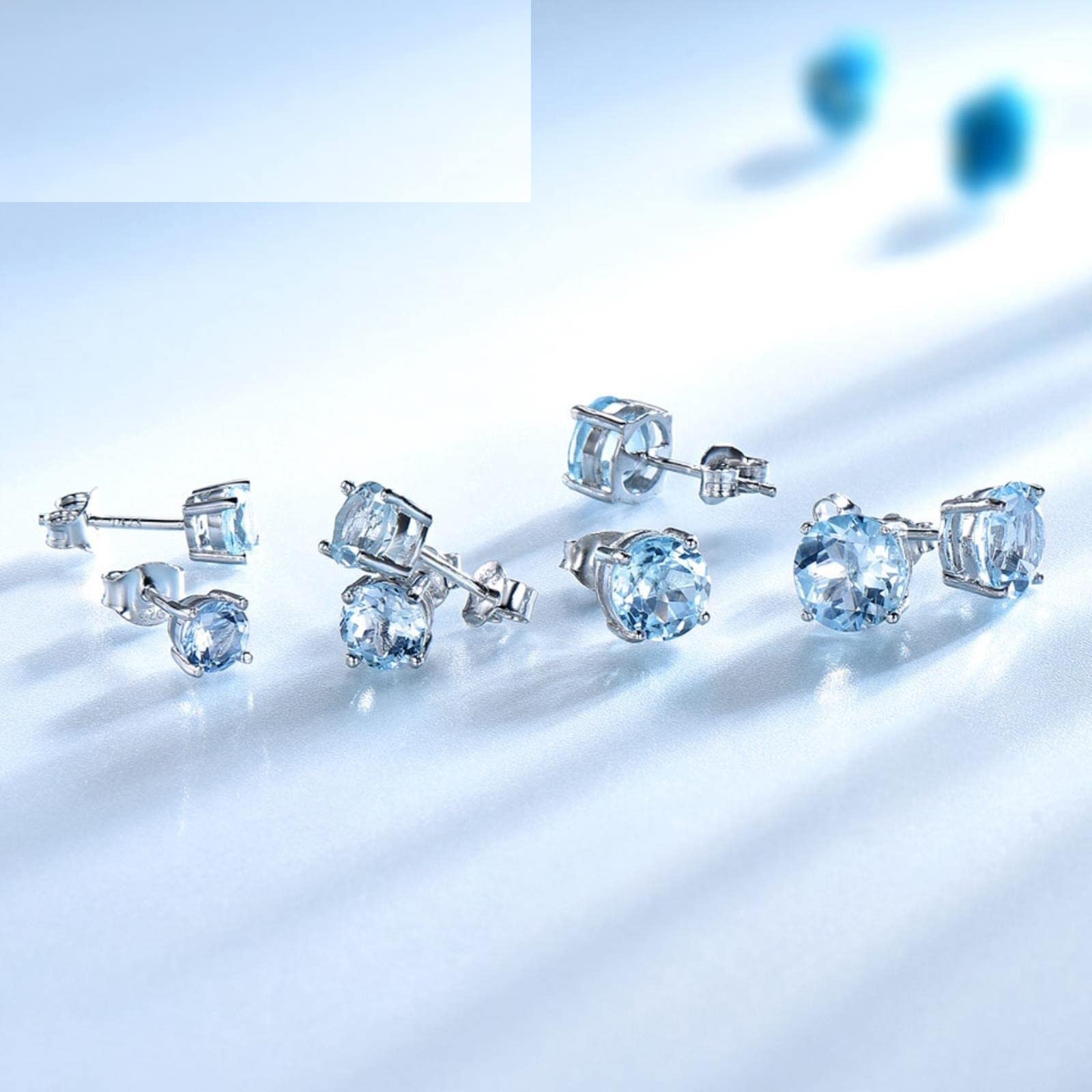 SALAN Joyería De Plata De Ley 925 Auténtica Creada con Aretes De Topacio Azul Cielo Aniversario para Mujeres Regalos De Cumpleaños