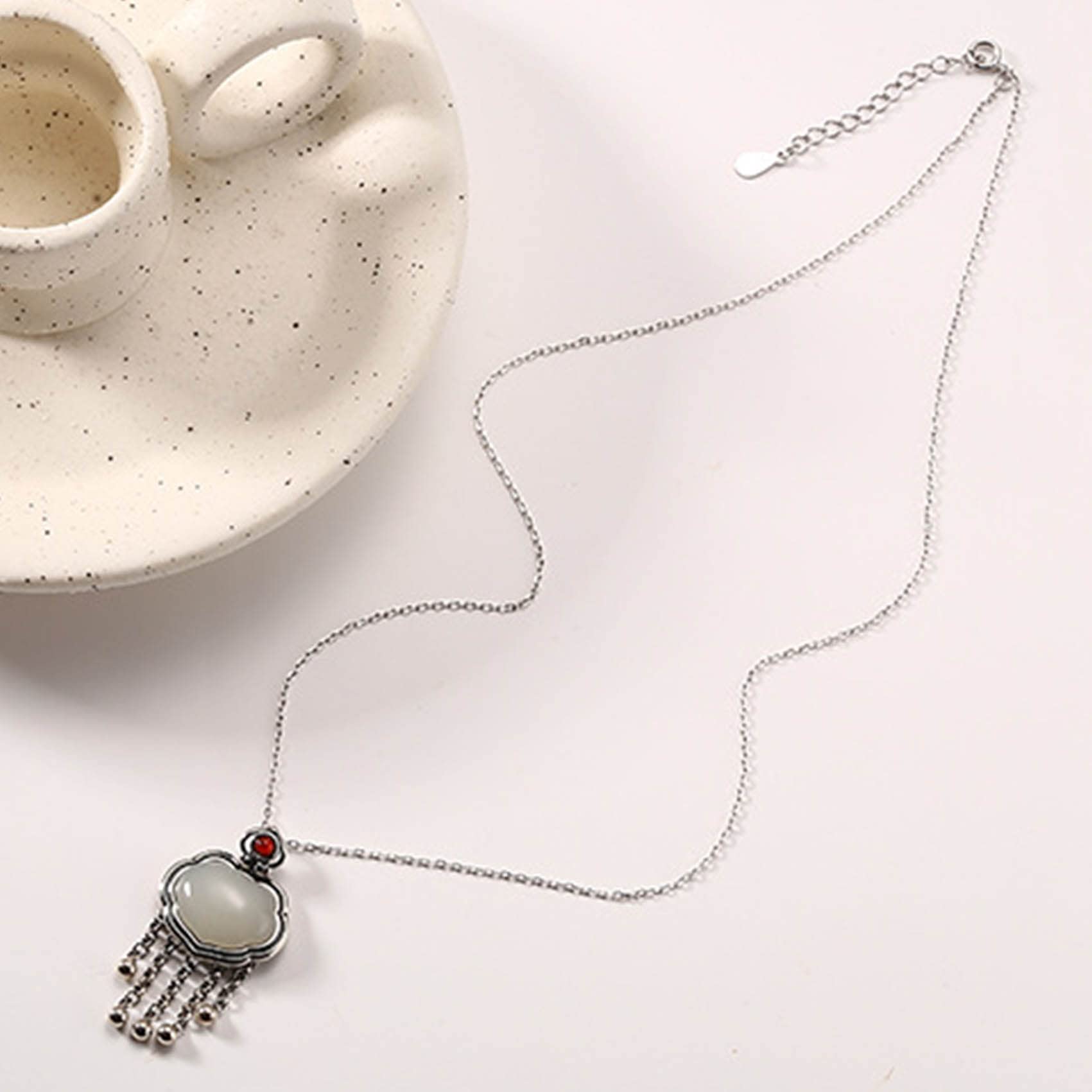 collar de jade verde, Collar Feng Shui Collar de plata de ley for mujer Hetian Jade Ruyi Charm Colgante Collar Jade Amuleto Buena Suerte Riqueza Plata Borla Collar Gargantilla Meditación Joyería 2022