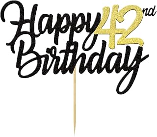 Happy 42nd Birthday Cake Toppers Glitter 42nd Anniversary Cake Topper 42 Years Loved Bday Decorations 42 Gold Birthday Cake Decorations Forty-two Party Supplies for Women Men(Black Gold)