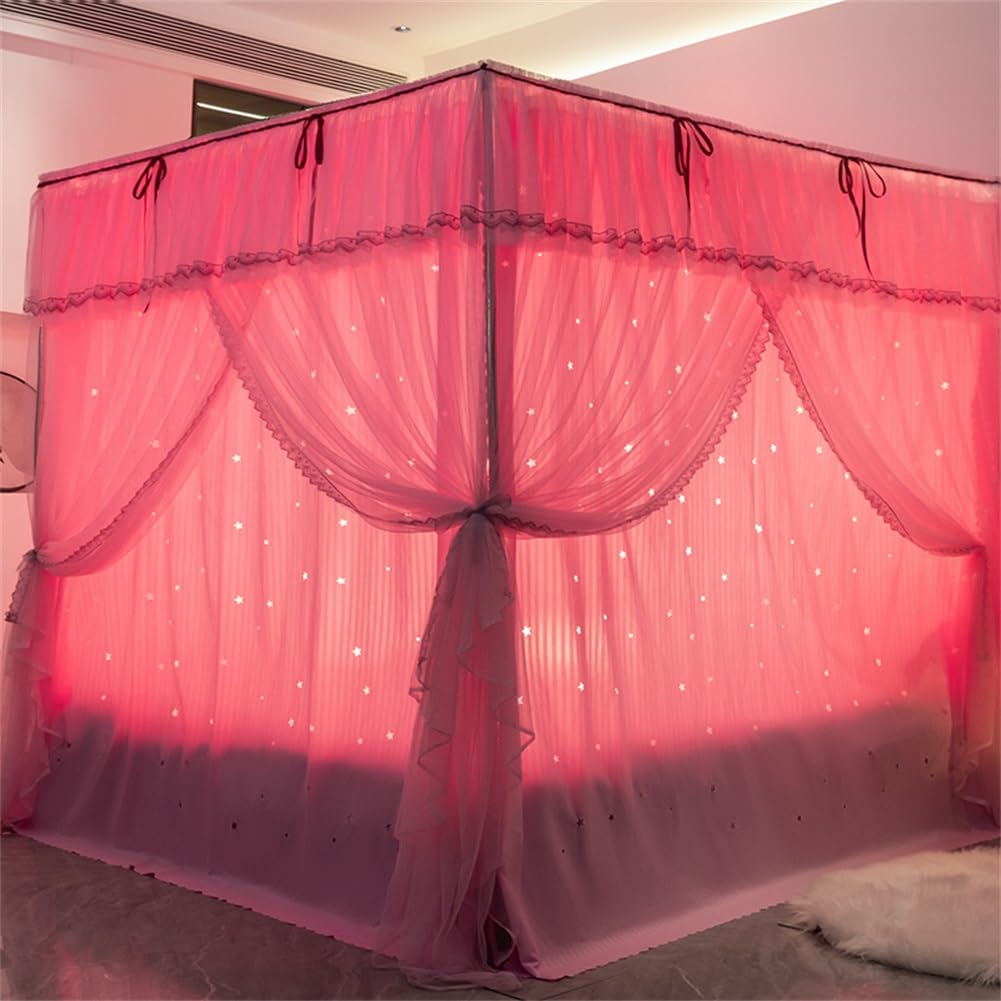 Cortinas de cama con dosel de alta calidad con cenefa sofisticada de doble capa texturizada