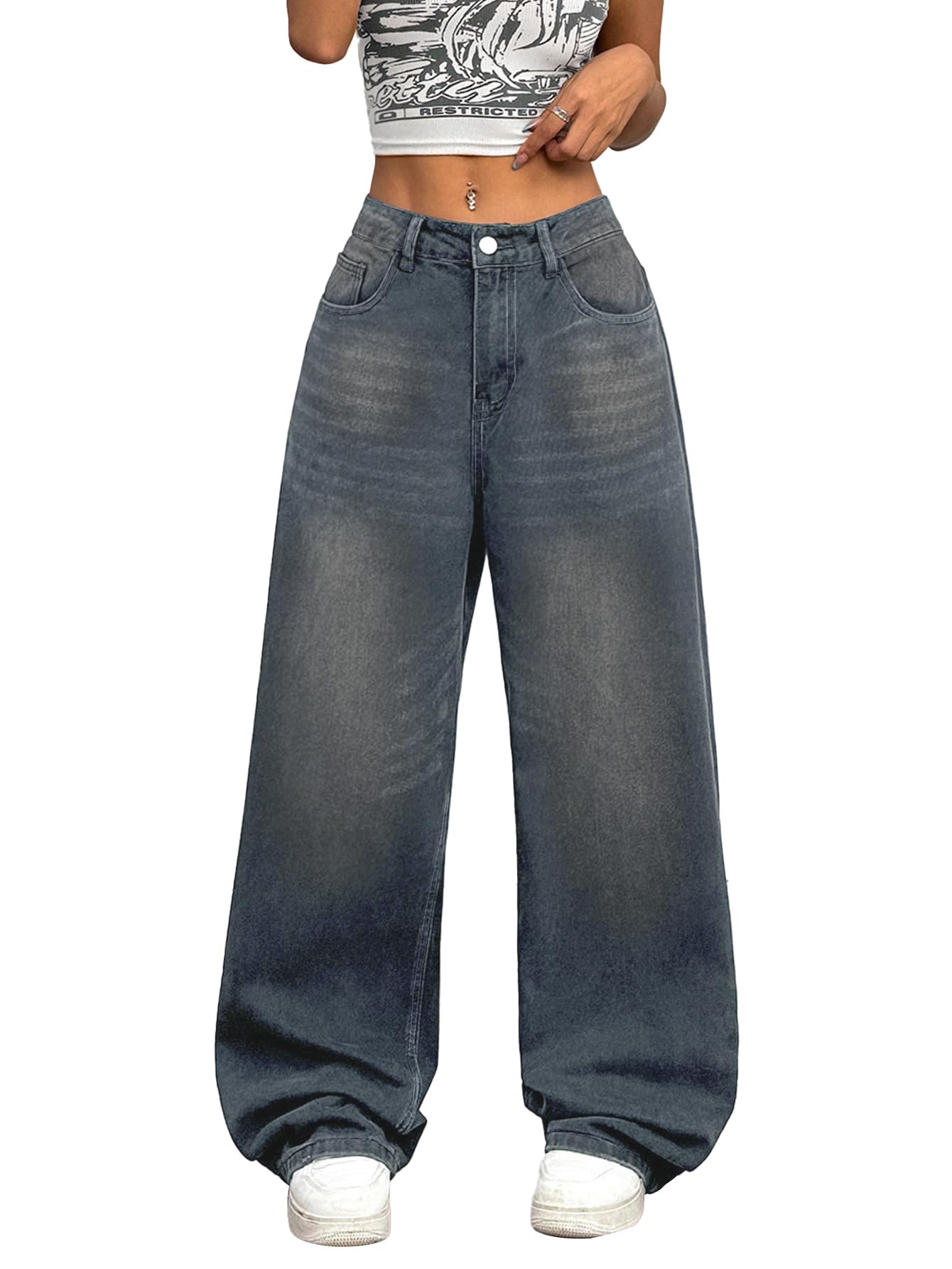 Womens Baggy Jeans Wide Leg Denim Pants Y2k 90s Vintage Hip Hop Loose Long Trousers Streetwear