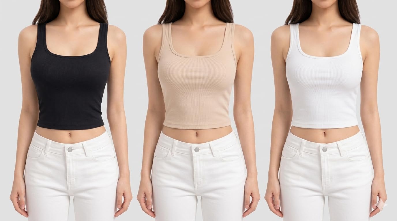 perspective Women Ribbed Crop Top Combo Pack of 3 | Stretchable Sleeveless Tank Tops | Summer Casual Wear | Free Size (S M L XL) (Black, White, Skin)-picture-29