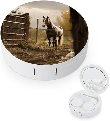 Contact Lens Case Travel Fence And Horse Print Contact Cases Box With Mirror Solution Bottle Applicator Removal Tool Kit For Daily Outdoor