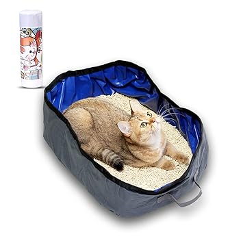 Travel Litter Box for Cats, Portable Folding Litter Tray for Small Animals, Leak-Proof and Durable Material for Easy Traveling, Lightweight Disposable Litter Box, Collapsible Litter Pan, Gray