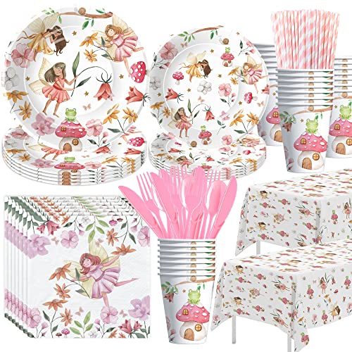 Xigejob Fairy Party Decorations Tableware - Fairy Birthday Party Supplies, Plate, Cup, Napkin,...