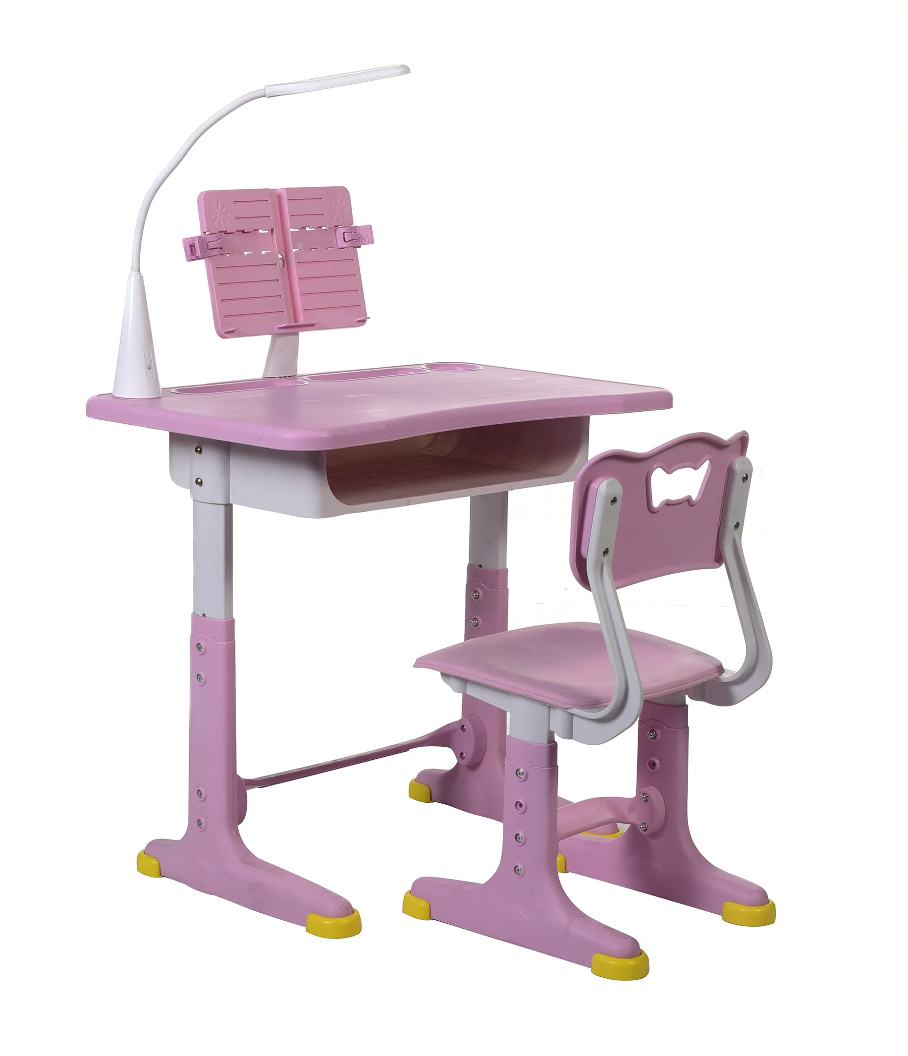 IRIS Height Adjustable Children's Desk and Chair Set, Spacious Storage Drawer, with Tilt Desktop, Bookstand, Touch Led Lamp for School Students, Kids Interactive Workstation (Pink)-image-30