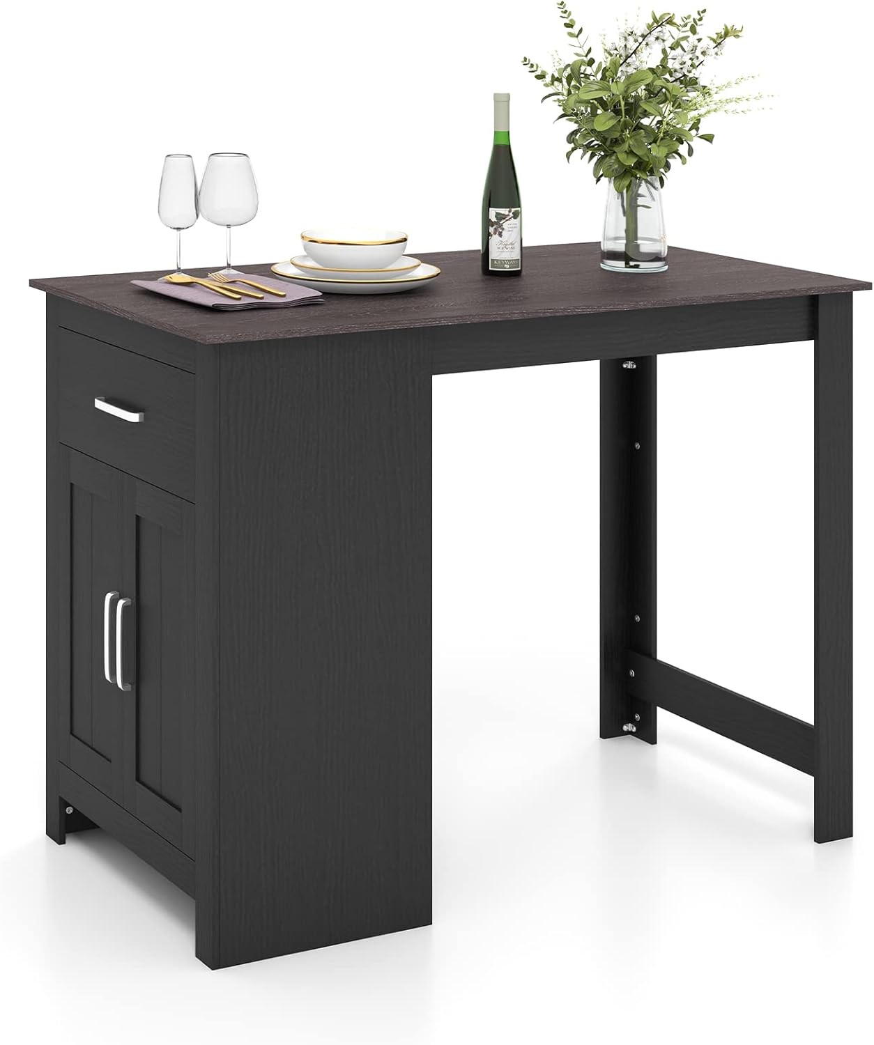 COSTWAY Counter Height Table with Storage, Rectangular 35.5inch Height