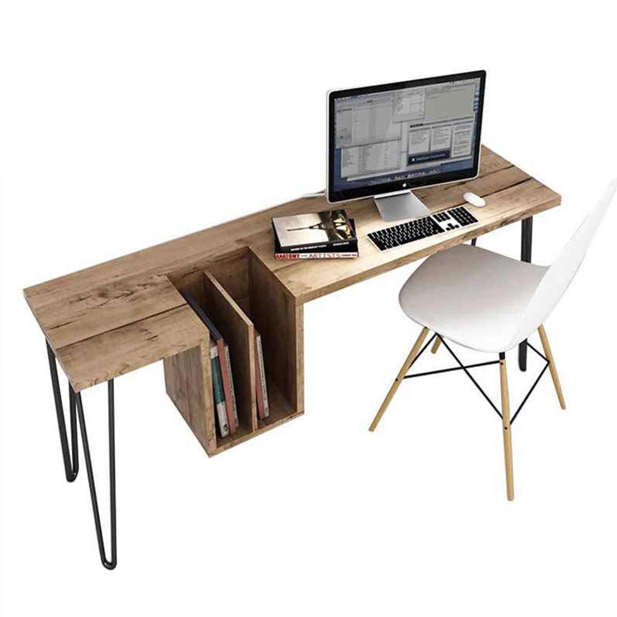 Stylish and Modern Writing Computer Desk with File Cabinet, Simple Study Desk Industrial Wrought and Iron Style Table for Home Office Notebook Desk Meal Prepping Desk (L:43.30" x W:17.71")