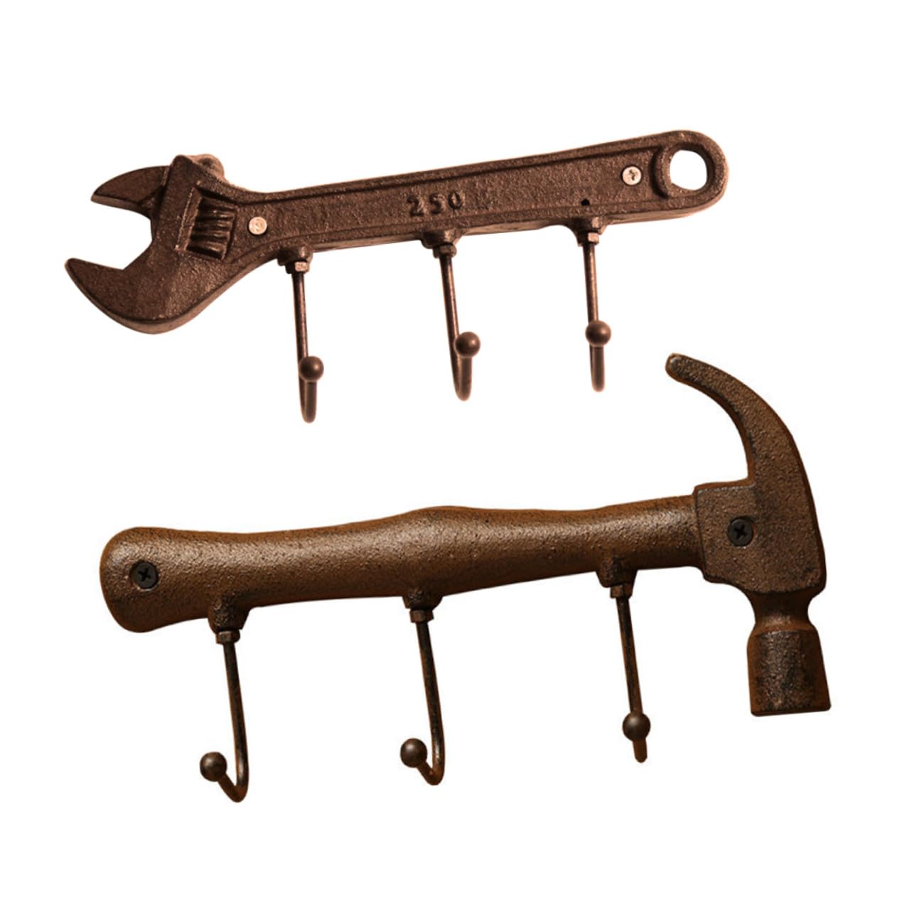 Gatuida Set di Ganci da Muro in Ferro Stile Industriale Forma Martello e Chiave Inglese, Decorativi e Resistenti per Soggiorno e Casa