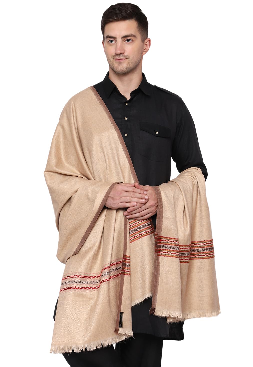 Men's Poly Wool Kullu Border Lohi Shawl-image-31