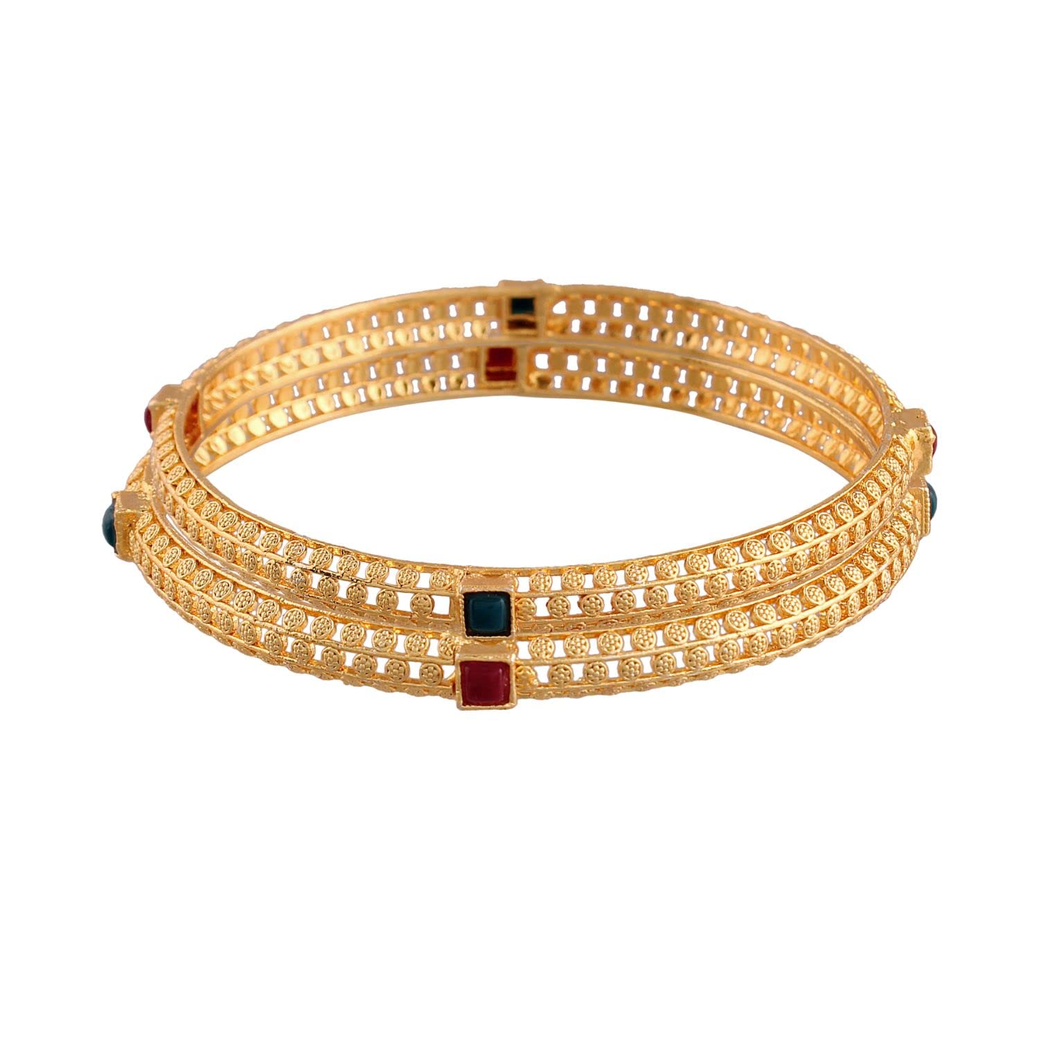 Women's 18K Plated Multicolor Stone Studded Bangles, Traditional