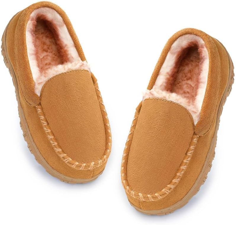 Boys & Girls Moccasin Memory Foam Kids House Slippers - Nonslip Indoor & Outdoor