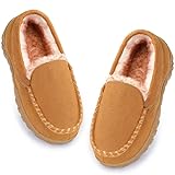 Fupoia Boys Slippers Girls Slippers Moccasin Memory Foam Kids House Shoes color beige size13