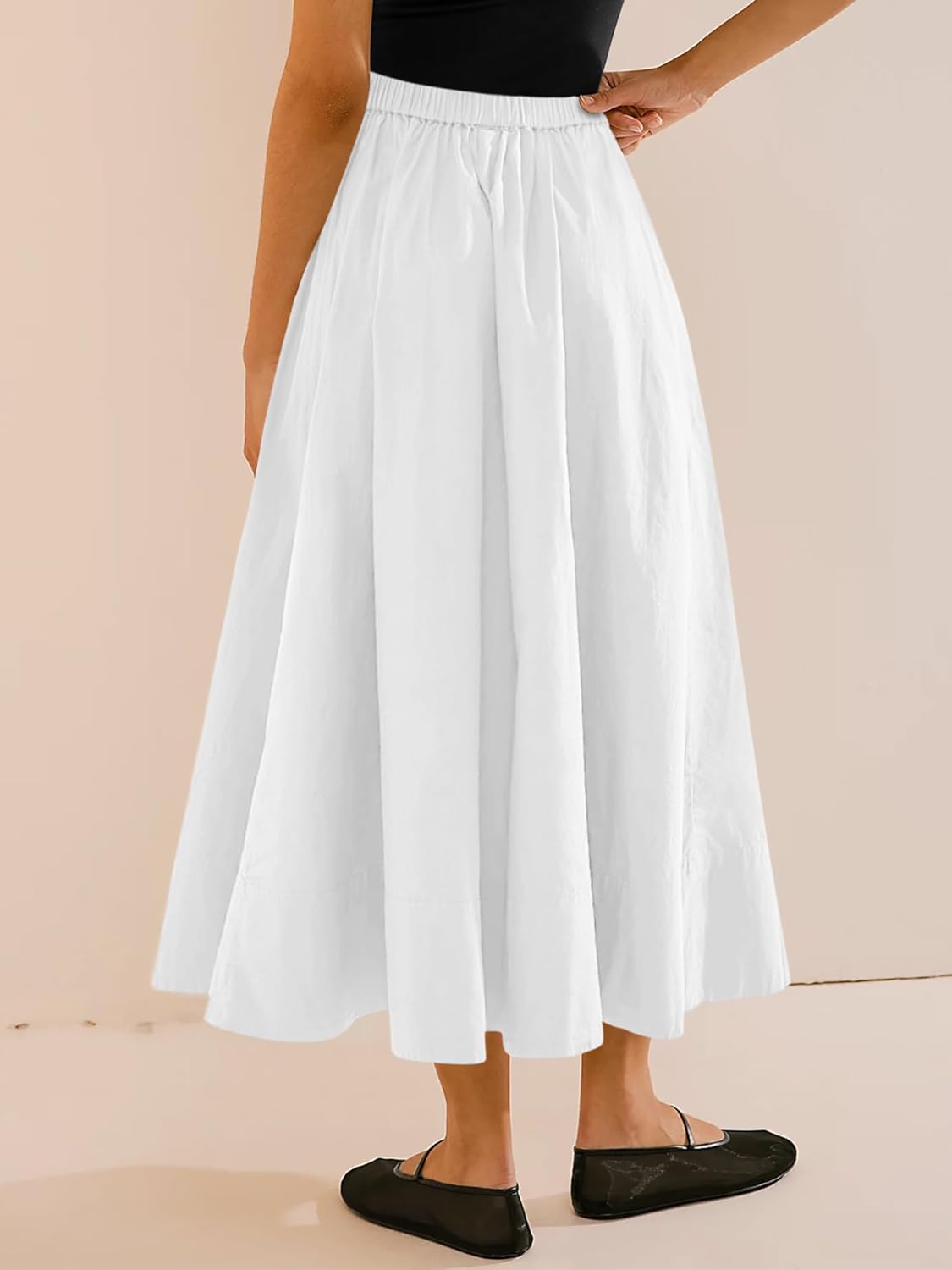 Yousify Women’s A-Line Midi Skirts Casual Elastic High Waist Flowy Swing Pleated Beach Boho Long Skirt with Pocket - Image 2