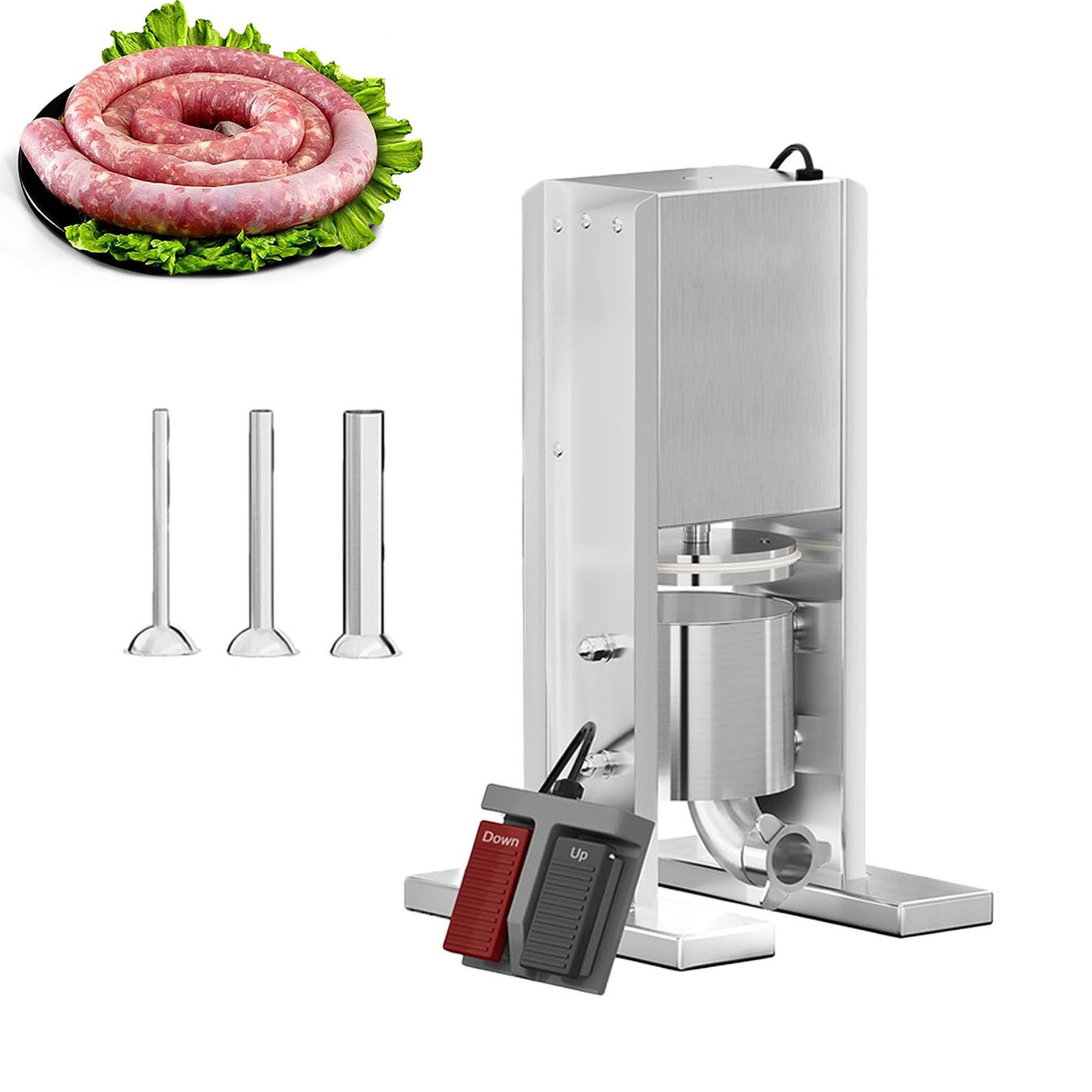 Picadora De Carne Eléctrica De 3 Litros︱Embutidor Profesional︱Embutidora Vertical De Mesa︱Fabricada En Acero Inoxidable︱Con 3 Tubos De Relleno 13mm/19mm/32mm︱Para Restaurante Cocina (Embutidor)
