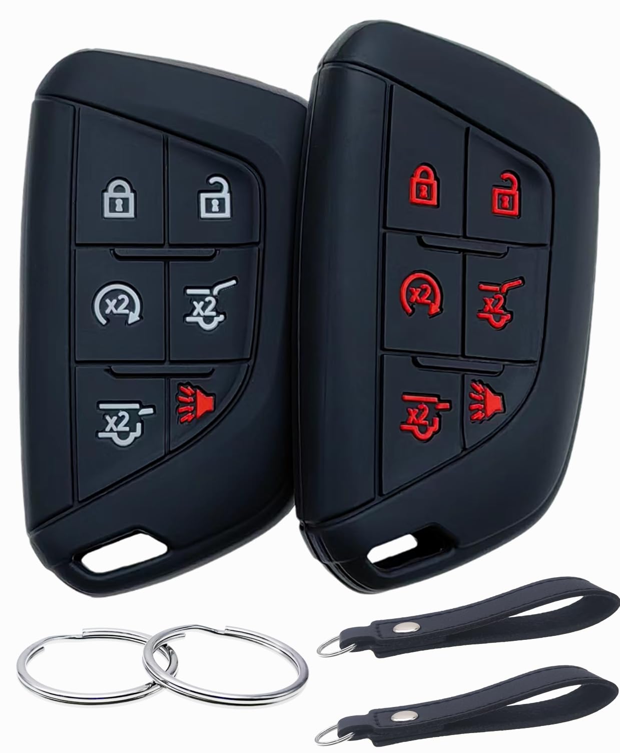 Silicone Rubber Key Fob Cover Compatible with 2020 2021 2022 2023 Cadillac Escalade Escalade ESV (Black/Black, 6 Buttons)