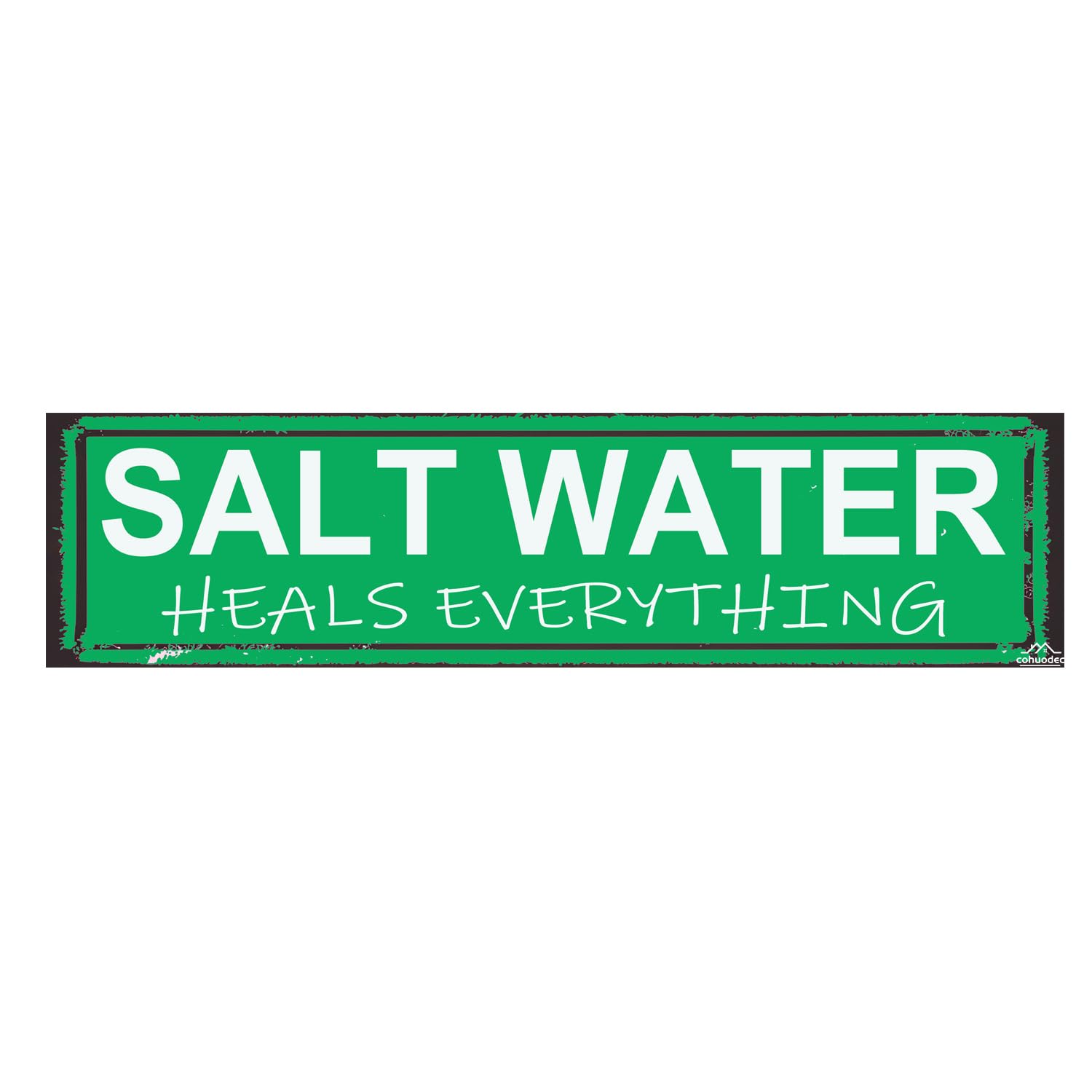 Saltwater Heals Everything Beach Sign - 4x16 Inch Rustic Metal Wall Art - Vintage Coastal Decor for Beach Houses & Ocean Lovers