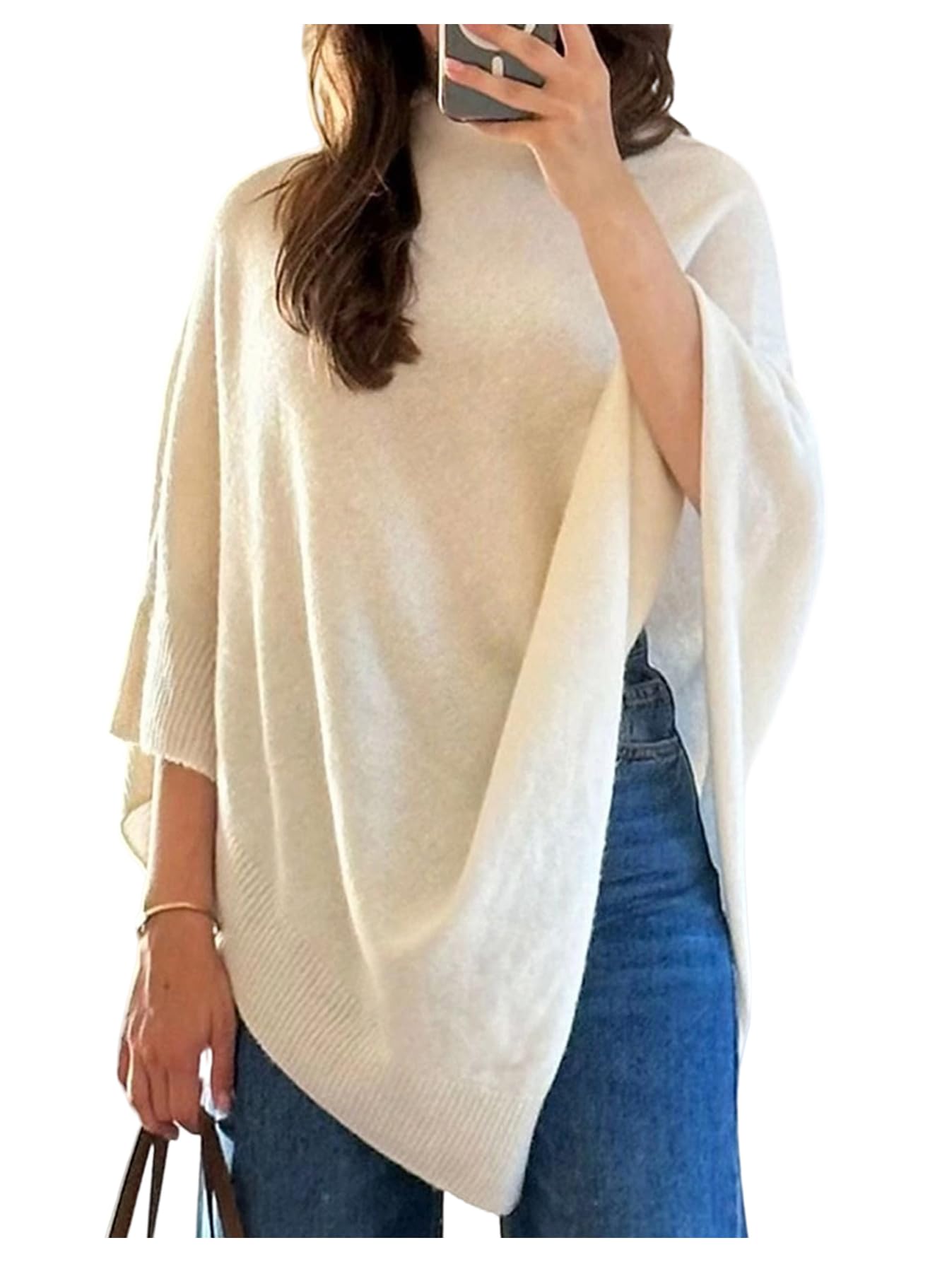 Floerns Womens Dolman Sleeve Poncho Top Crochet Knitted Loose Fit Lightweight Pullover Sweater