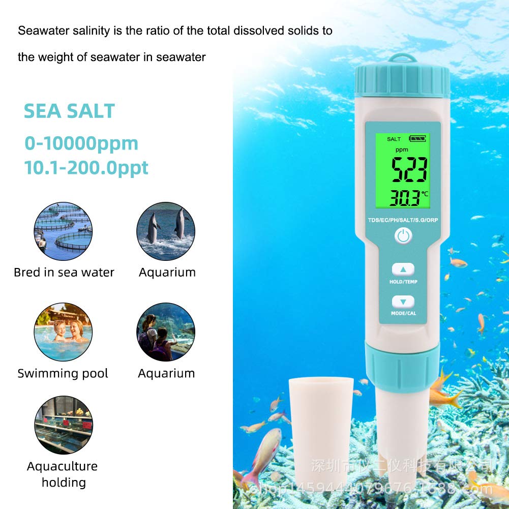 PH/TDS/EC/ORP/C-600 Medidor Ph Salinidad Probador de Agua Digital AcidóMetro ATC Analizador a Prueba Agua con Sonda 0.01ph Alta PrecisióN