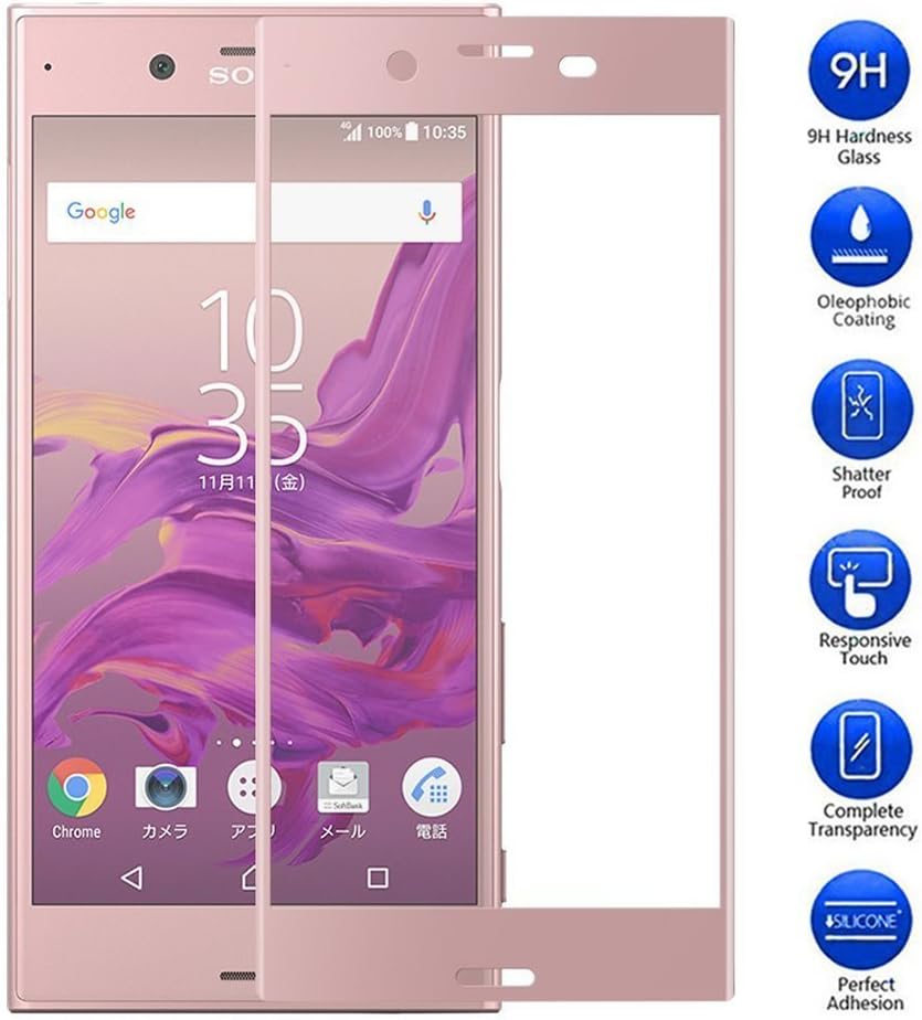 MAXKU Sony Xperia XZ1 Compact Screen Protector, Full Coverage 0.3mm Premium Tempered Glass Screen Protector 9H Hardness Rating and Easy Bubble-Free Installation (Pink)