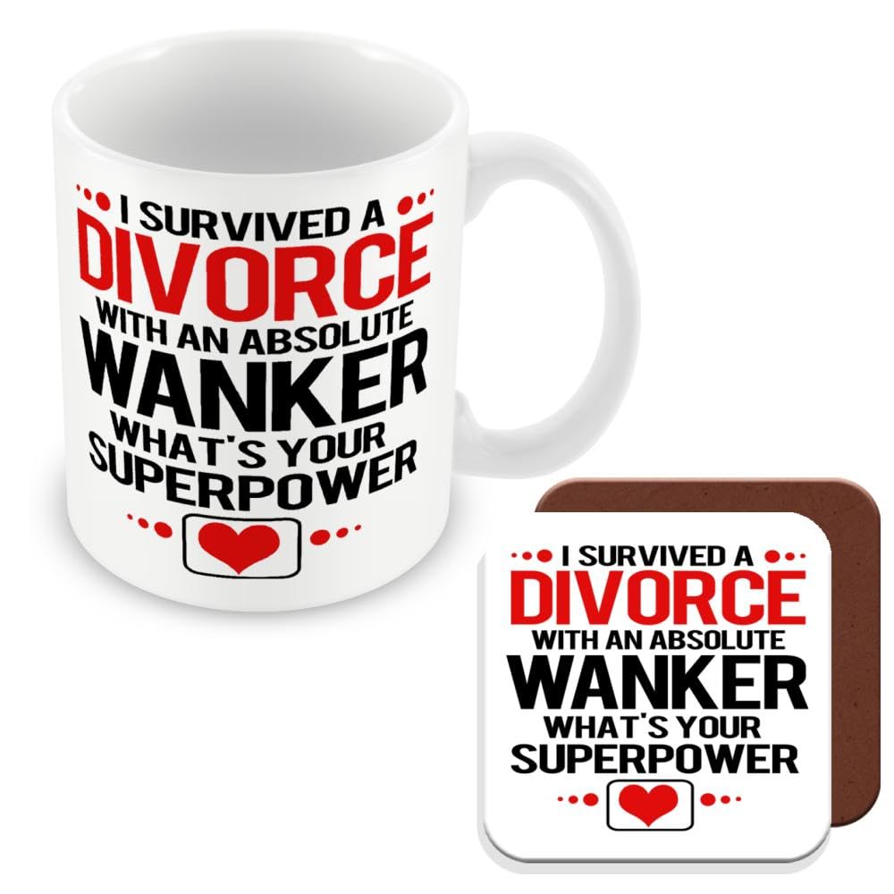 MUGGZ Mug & Coaster Gift for Divorcee - I Survived A Divorce - Giftset - Made in The UK