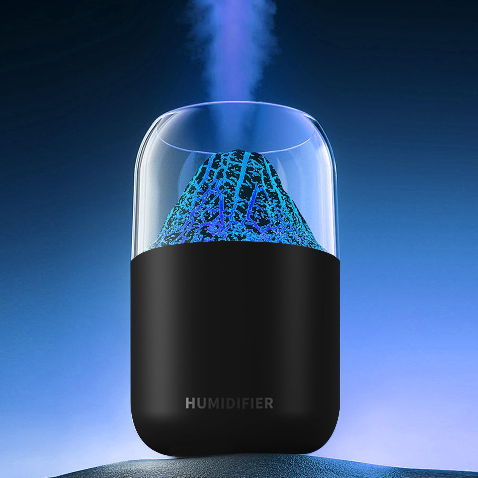 PUCHEN Upgraded Portable Air Humidifier with Night Light مرطب الهواء, Cool Mist Volcano Shape Humidifier with Color LED Night Light, 2 Modes Diffuser for Home, Bedroom, Office, Yoga, Car (Black)