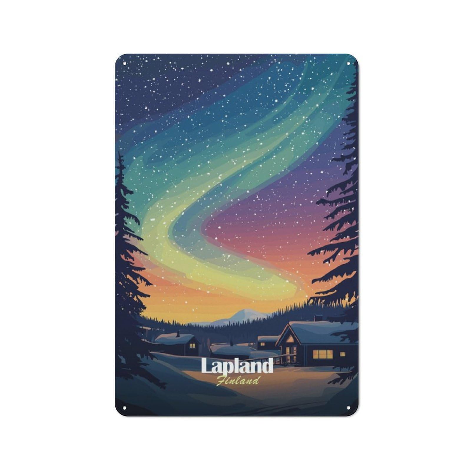 Junmoney Lapland Aurora Borealis Printed Metal Sign 30X20cm For Man Cave Or Games Room, Suited To Man Cave Decor Fans