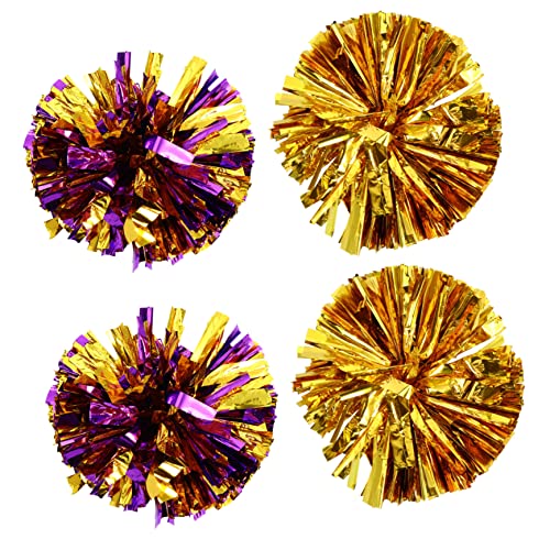 Abaodam Glimmering Metallic Foil Pom Poms 4pcs Cheerleading Bouquet Hand Ring Design for Cheering Events Random