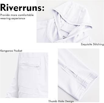 Riverruns Men's UPF 50+ Sun Protection Hoodie Fishing Shirt Cooling Quick Dry Rash Guard Long Sleeve