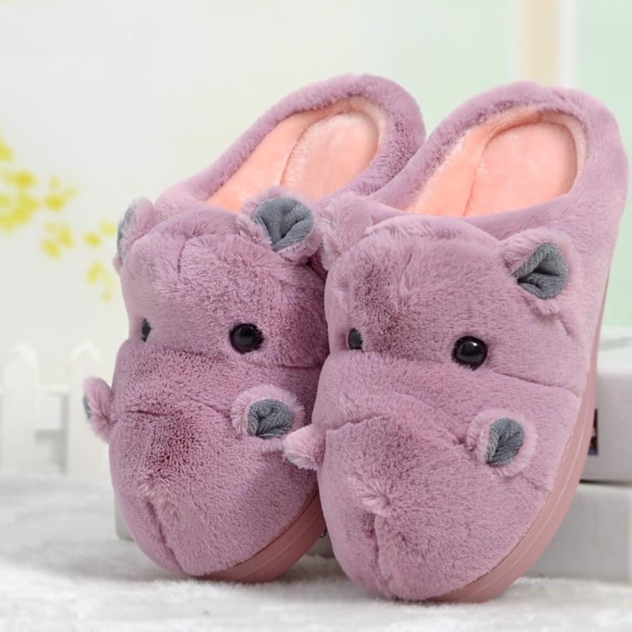 Women's animal slippers cute hippo slippers soft comfortable indoor outdoor plush cotton shoes2