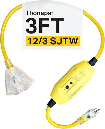 Miniatura 16 de SJTW - Cable de extensión iluminado para exteriores de 3 tomas de corriente, calibre 12, 15 amperios, cable de extensión de alimentación resistente