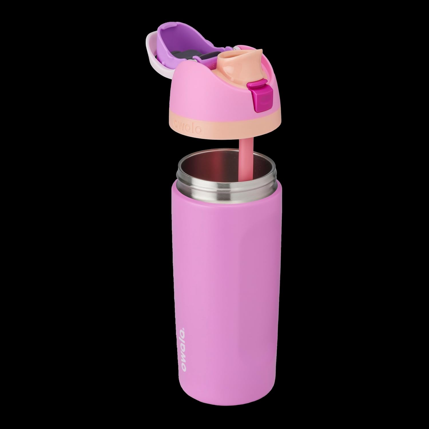 Owala Kids FreeSip Insulated Stainless Steel Water Bottle with Straw for Sports, Travel, and School, BPA-Free Sports Water Bottle, 16 oz, Pink/Purple Sweet Tooth