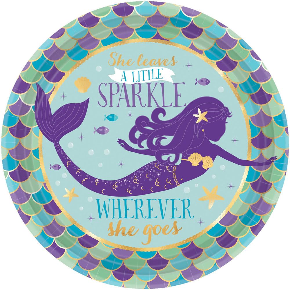 (PKT) Mermaid Wishes Paper Plates 18cm (8 pk)