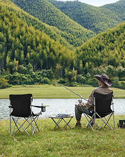 SONGMICS Campingstuhl Klappstuhl 2er Set Outdoor Stuhl mit Armlehne Getränkehalter Tragbar 120kg Kapazität für Camping Garten Angeln Strand Balkon Schwarz GCB01BK 6