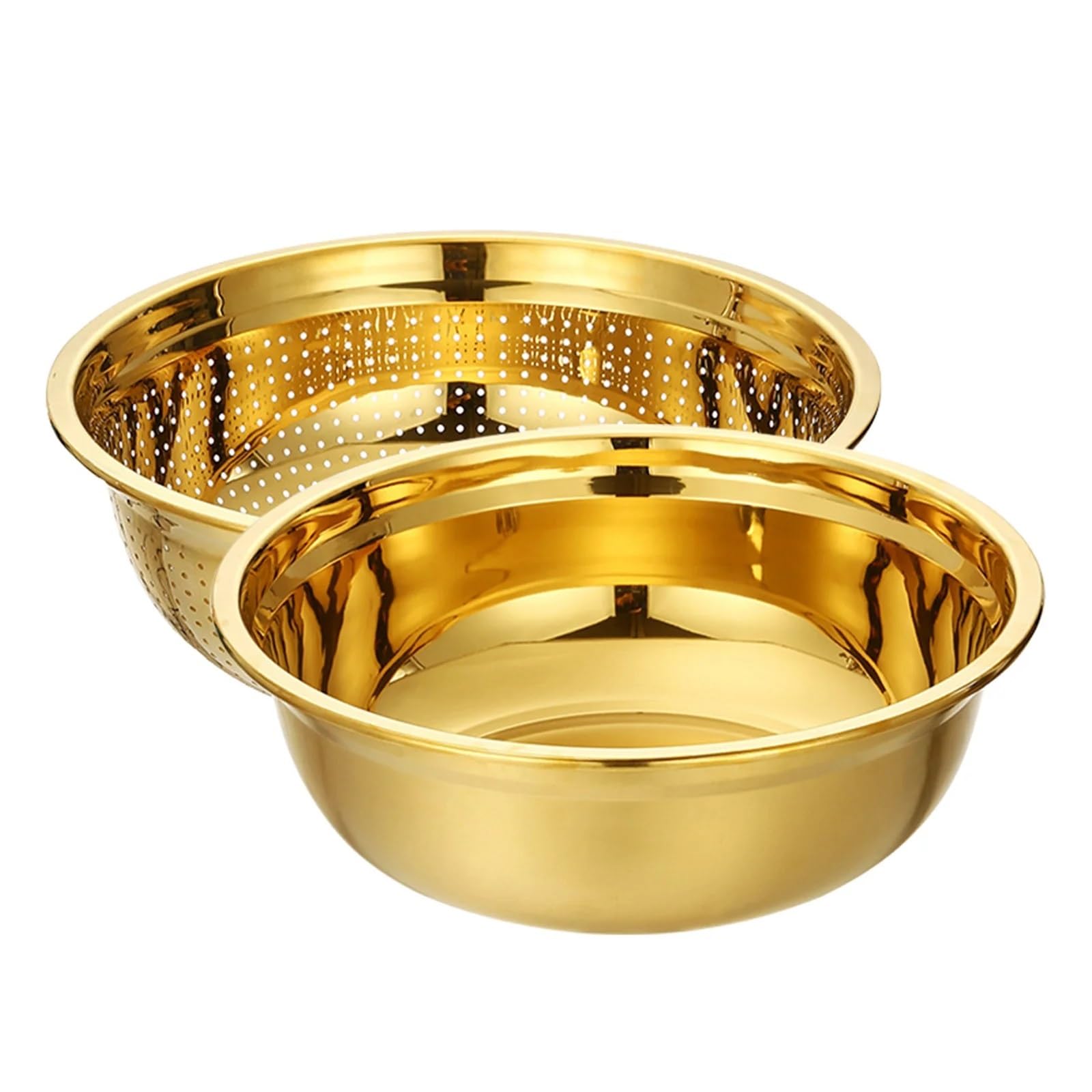 Colador De Arroz De Acero Inoxidable 1 Juego de colador dorado acero inoxidable con cuenco escurridor, malla fina, lavabo for lavar arroz, coladores cocina(16.00X16.00X5.50CM)