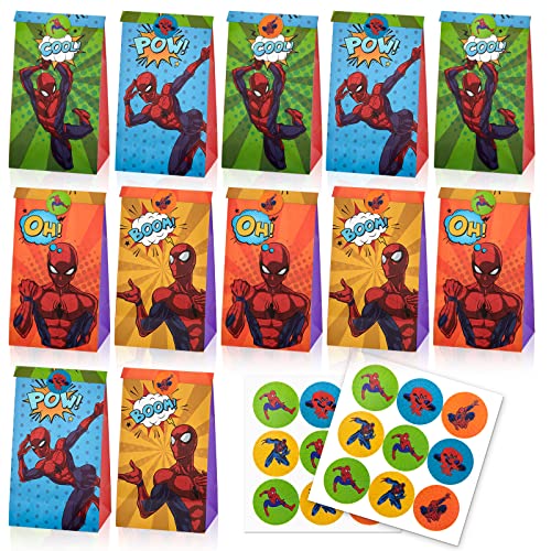 12 Piezas Spiderman Bolsas Regalo Cumpleaños Infantil, Anime Bolsas de Papel Pequeñas con Asas, Bolsas para Chuches Cumpleaños, Bolsitas para Compras, Bodas, Embalaje, Fiestas Cover