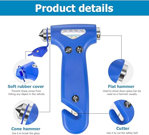 Miniatura 3 de Paquete de 2 martillos de seguridad para automóvil, herramienta de escape de emergencia con rompeventanas y cortador de cinturón de seguridad,