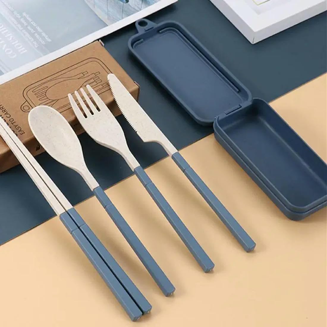 MYDESIDY 4Pcs Portable Tableware Set Dinnerware Detachable Cutlery Travel Tableware Picnic Dinnerware Set Camping Cutlery Set