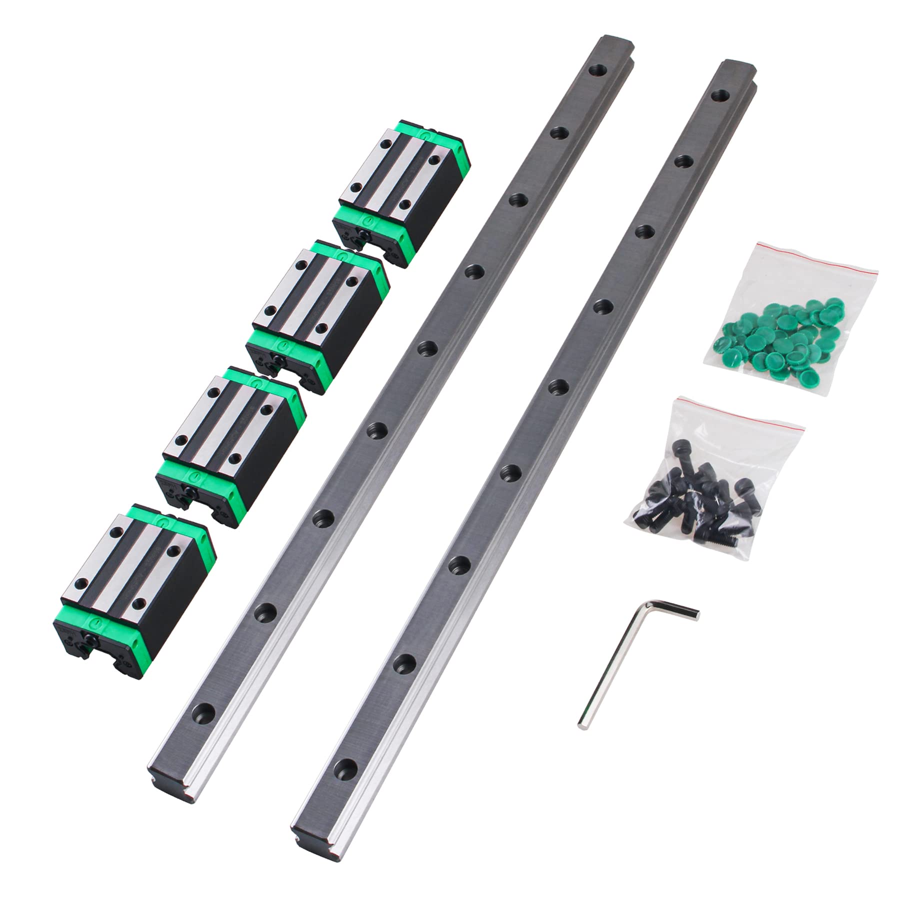 Guía lineal HGR20 2 piezas 400mm con 4 bloques deslizantes HGH20CA + tornillo M5 x 16 + protección C5 para CNC