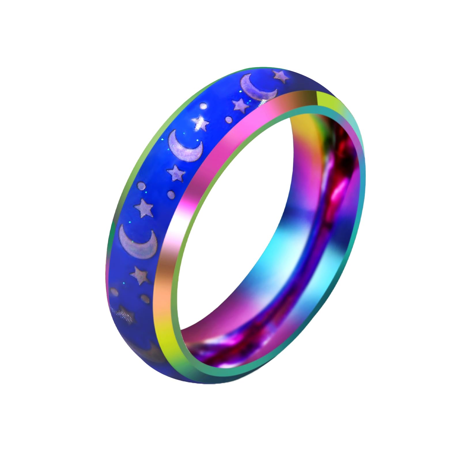 GAUEIOURWarm Mood, Color Changing Stars, Moon, Couple Ring,Creative Colorful Birthday Party Jewelry,Simple Stainless Steel Inspirational Gratitude Ring