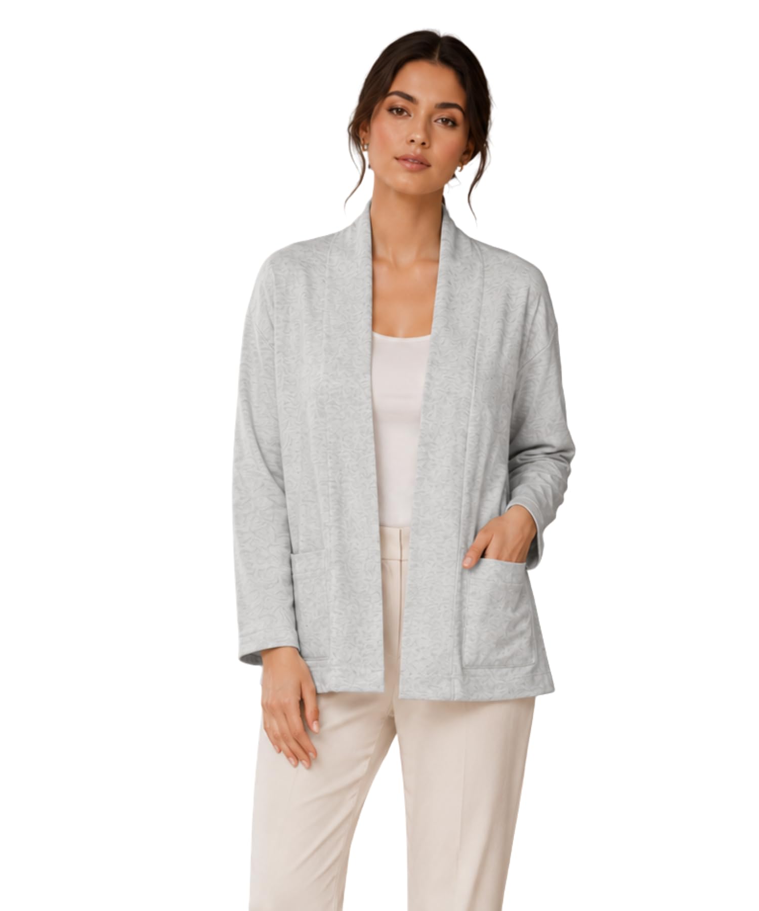 delnaz Women's Cotton Lycra Full Sleeve Lightweight Open Front Shrug for Casual Office Travel and Daily Use(Grey-2XL)-picture-10